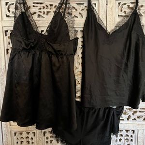 Victoria’s Secret black satin cami and shirts set - 2 camis!
